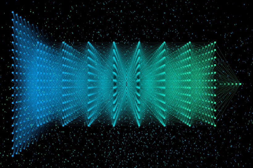 Depiction of a deep Neural Network with an input layer, output layer and 8 hidden layers